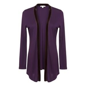 Boden Women's Purple Open Front Cardigan Velvet Trim‎ US 2 Lyocell Lightweight